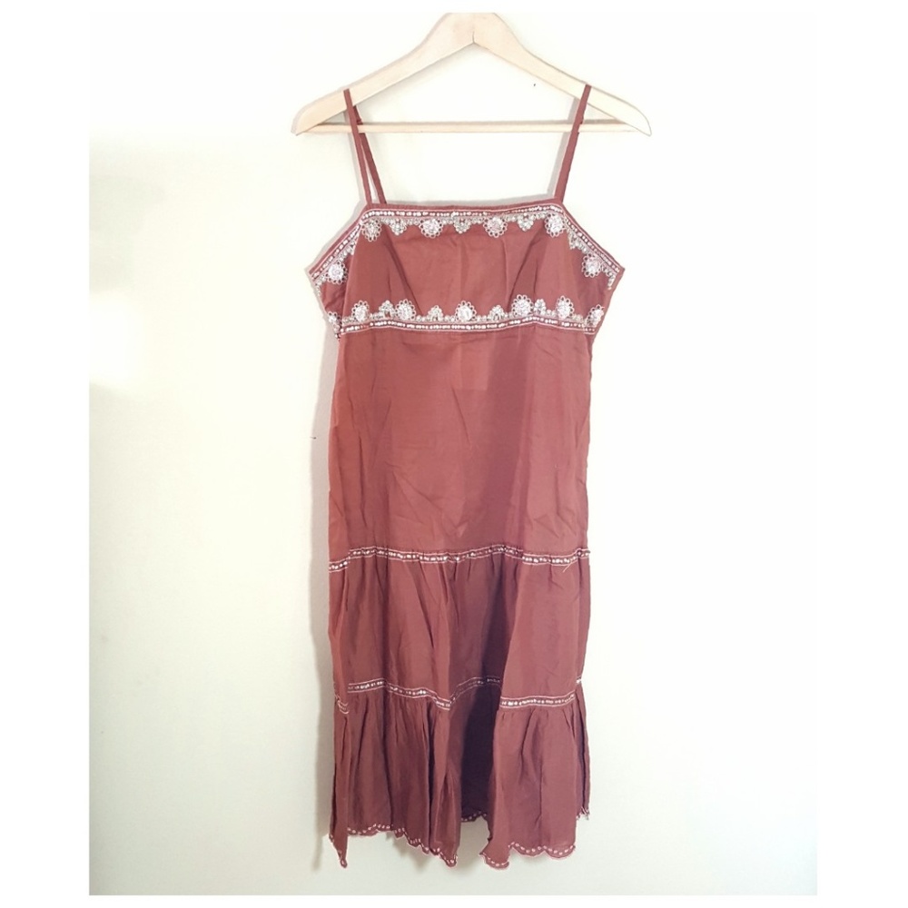 3/$30 // Rust Sundress with Sequin Trim Midi